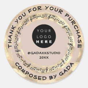 Sticker Rond Merci Shopping Music Logo Notes Chanson Gold