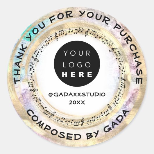 Sticker Rond Merci Shopping Music Logo Notes sociales (Devant)