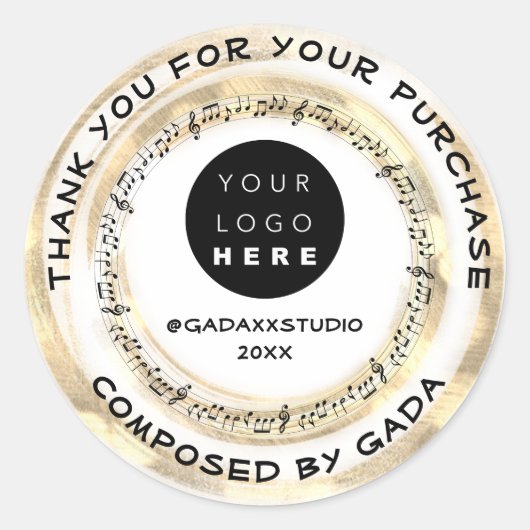 Sticker Rond Merci Shopping Music Logo Social Notes Blanc (Devant)