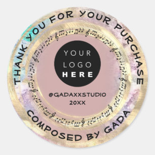 Sticker Rond Merci Shopping Music Logo Social Notes Chanson