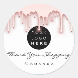 Sticker Rond Merci Shopping Nom Logo Rose Drives