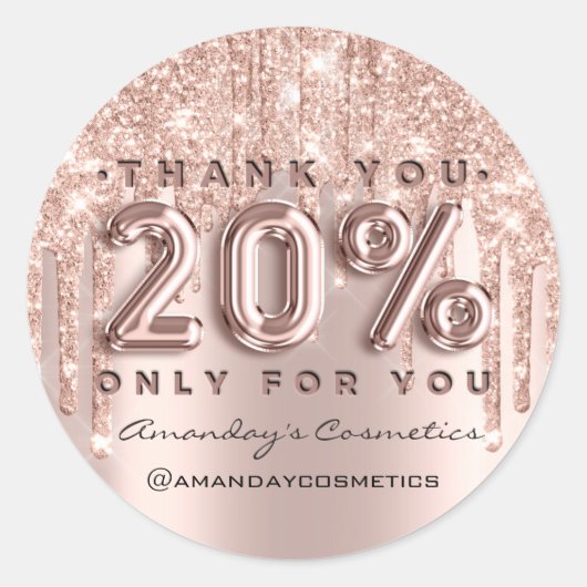 Sticker Rond Merci Shopping Nom Rose Drips 20%Off (Devant)