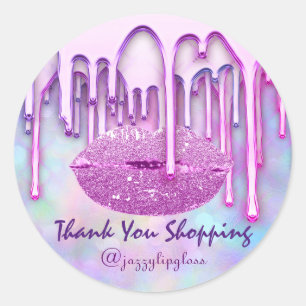Sticker Rond Merci Shopping Produits Clous Lèvres Holographe