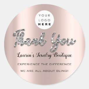 Sticker Rond Merci Silver Script Name Online Shop Web Logo