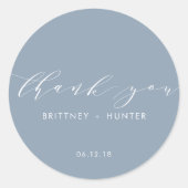 Sticker Rond Merci simple élégant Mariage Dusty Blue (Devant)