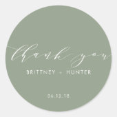 Sticker Rond Merci simple élégant Mariage Sage Green (Devant)