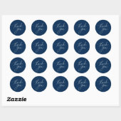 Sticker Rond Merci simple Marine Blue Calligraphie Script (Feuille)