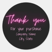 Sticker Rond Merci Simple moderne noir rose néon Script (Devant)