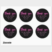 Sticker Rond Merci Simple moderne noir rose néon Script (Feuille)