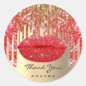 Sticker Rond Merci Small Business Name Gold Red Lips (Devant)