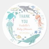 Sticker Rond Merci Sous Le Baby shower De La Mer (Devant)