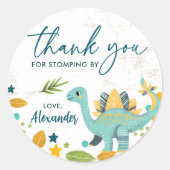Sticker Rond Merci Stommer Par Jurassic Dinosaur Anniversaire (Devant)