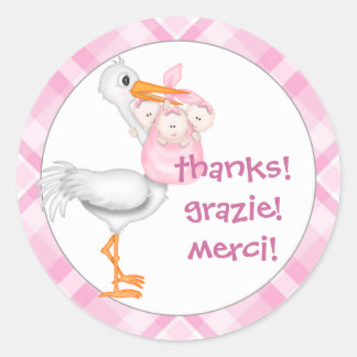 Sticker Rond Merci Stork & Triplet Girls