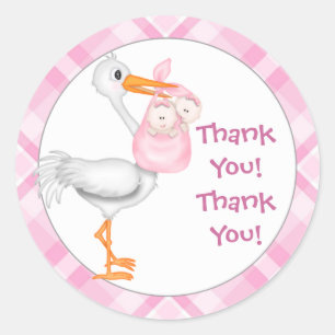 Sticker Rond Merci Stork & Twin Girls