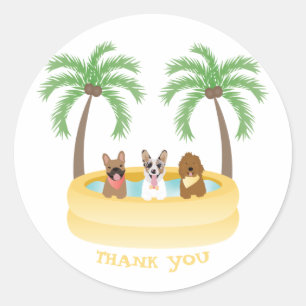 Sticker Rond Merci Summer Dogs Piscine
