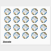 Sticker Rond Merci Sunflower Gingham Bleu (Feuille)