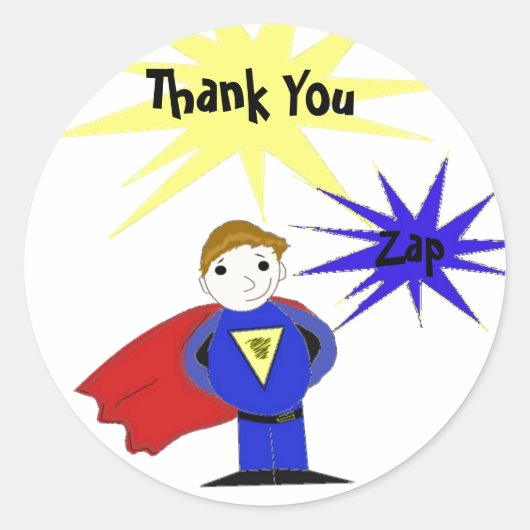 Sticker Rond Merci super héros de dessin animé (Devant)