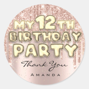 Sticker Rond Merci Sweet12th Anniversaire Fête Paillettes Goutt