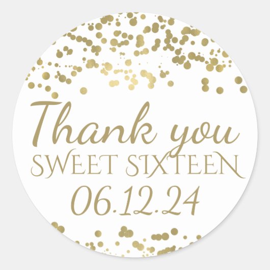 Sticker Rond Merci Sweet 16 Gold Foil Confetti (Devant)