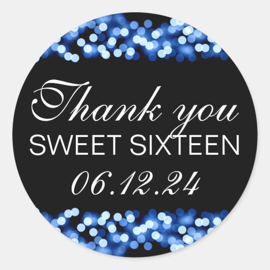 Sticker Rond Merci Sweet 16 Hollywood Glam Blue (Devant)