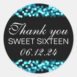 Sticker Rond Merci Sweet 16 Hollywood Glam Turquoise