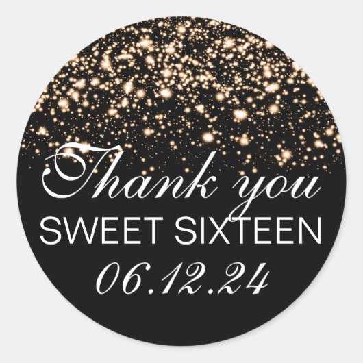 Sticker Rond Merci Sweet 16 Midnight Glam Gold (Devant)