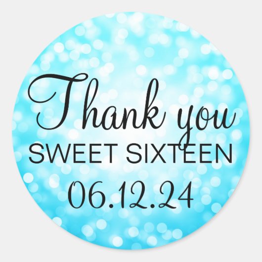 Sticker Rond Merci Sweet 16 Parties scintillant turquoise (Devant)