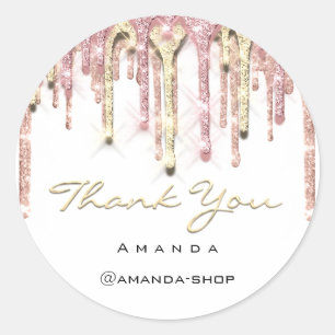 Sticker Rond Merci Sweet 16e Rose nuptiale blanc de la goutte