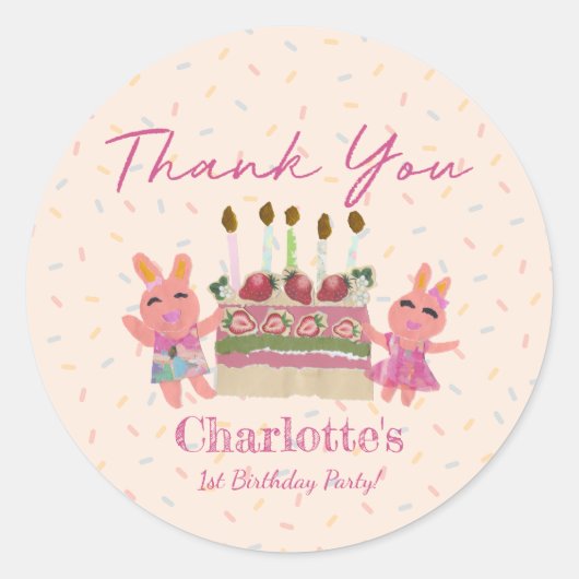 Sticker Rond Merci Sweet Bunnies Anniversaire de enfant Party r (Devant)