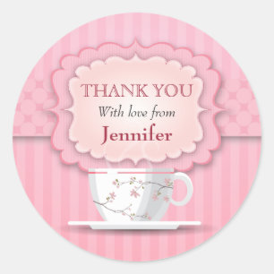 Sticker Rond Merci Tea Party rose grand