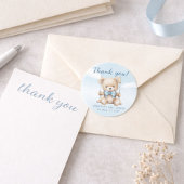 Sticker Rond Merci Teddy Bear Baby shower garçon