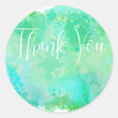 Sticker Rond Merci tendance bleu vert et jaune aquarelle (Devant)