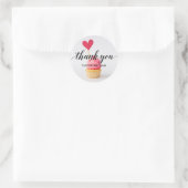 Sticker Rond Merci Texte Coeur rose Cupcake (Sac)