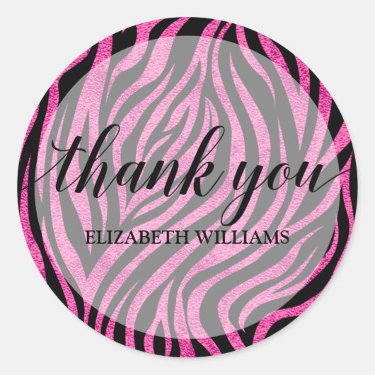 Sticker Rond Merci Texte rose Zebra (Devant)