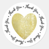 Sticker Rond Merci ・ Timbre cardiaque Faux Gold Foil (Devant)
