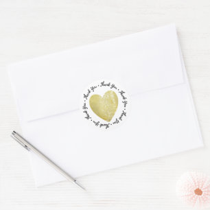 Sticker Rond Merci ・ Timbre cardiaque Faux Gold Foil