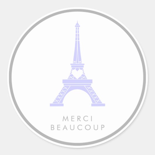Sticker Rond Merci tour Eiffel en lavande violet et argent (Devant)