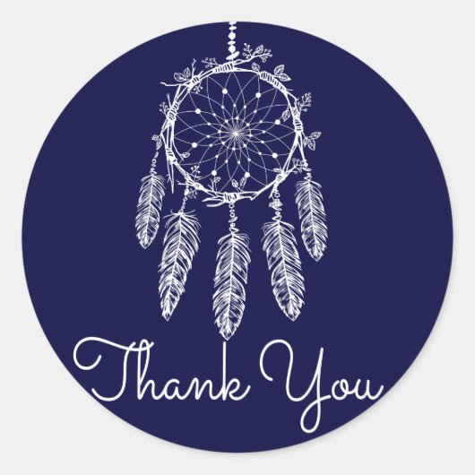 Sticker Rond Merci tribal Dream Catcher Marine Blue (Devant)