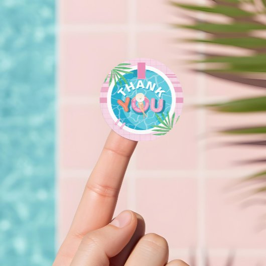 Sticker Rond Merci Tropical Rose été Anniversaire