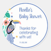 Sticker Rond Merci Tropical Toucan Bird Baby shower (Devant)
