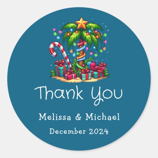 Sticker Rond Merci tropique de palmier de Noël (Devant)