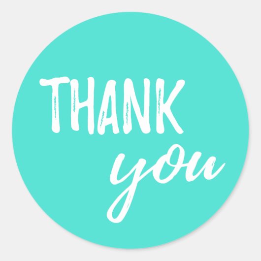 Sticker Rond Merci Turquoise blanc brosse Typographie (Devant)