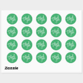 Sticker Rond MERCI type de script moderne emballage VERT (Feuille)