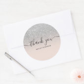 Sticker Rond Merci typographie blush argent parties scintillant (Enveloppe)