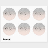 Sticker Rond Merci typographie blush argent parties scintillant (Feuille)