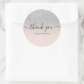 Sticker Rond Merci typographie blush argent parties scintillant (Sac)