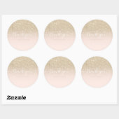 Sticker Rond Merci typographie blush or parties scintillant omb (Feuille)