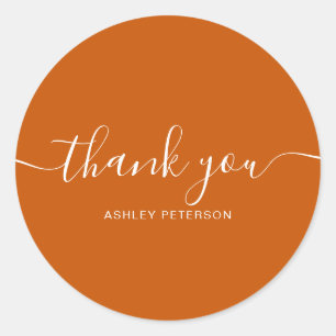 Sticker Rond Merci typographie élégant chic brûlé orange