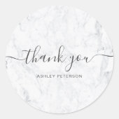 Sticker Rond Merci typographie élégant marbre blanc chic (Devant)