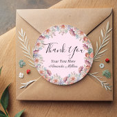 Sticker Rond Merci typographie floral rose blush classique
